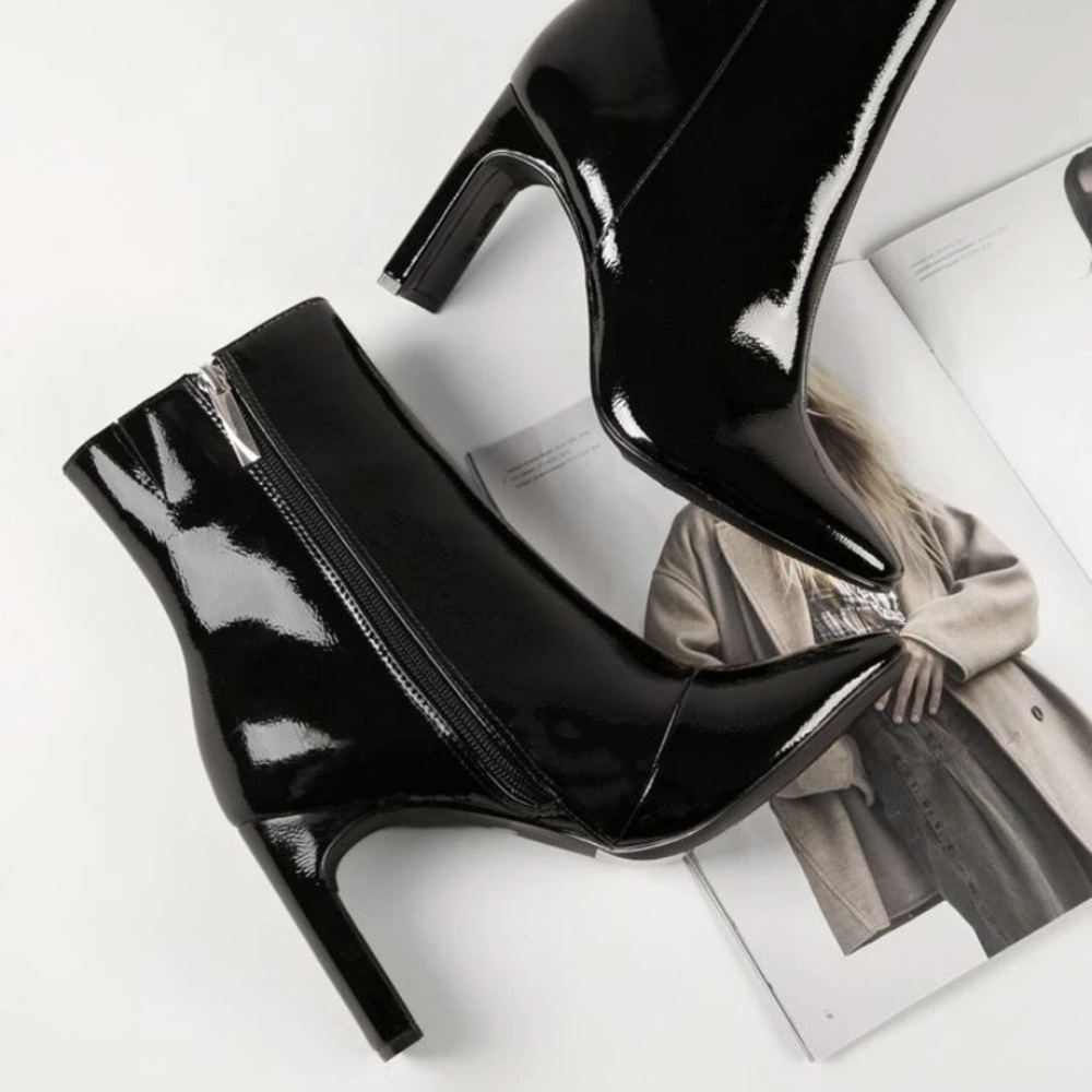 NWOT Shein Black Faux Leather Heeled Booties